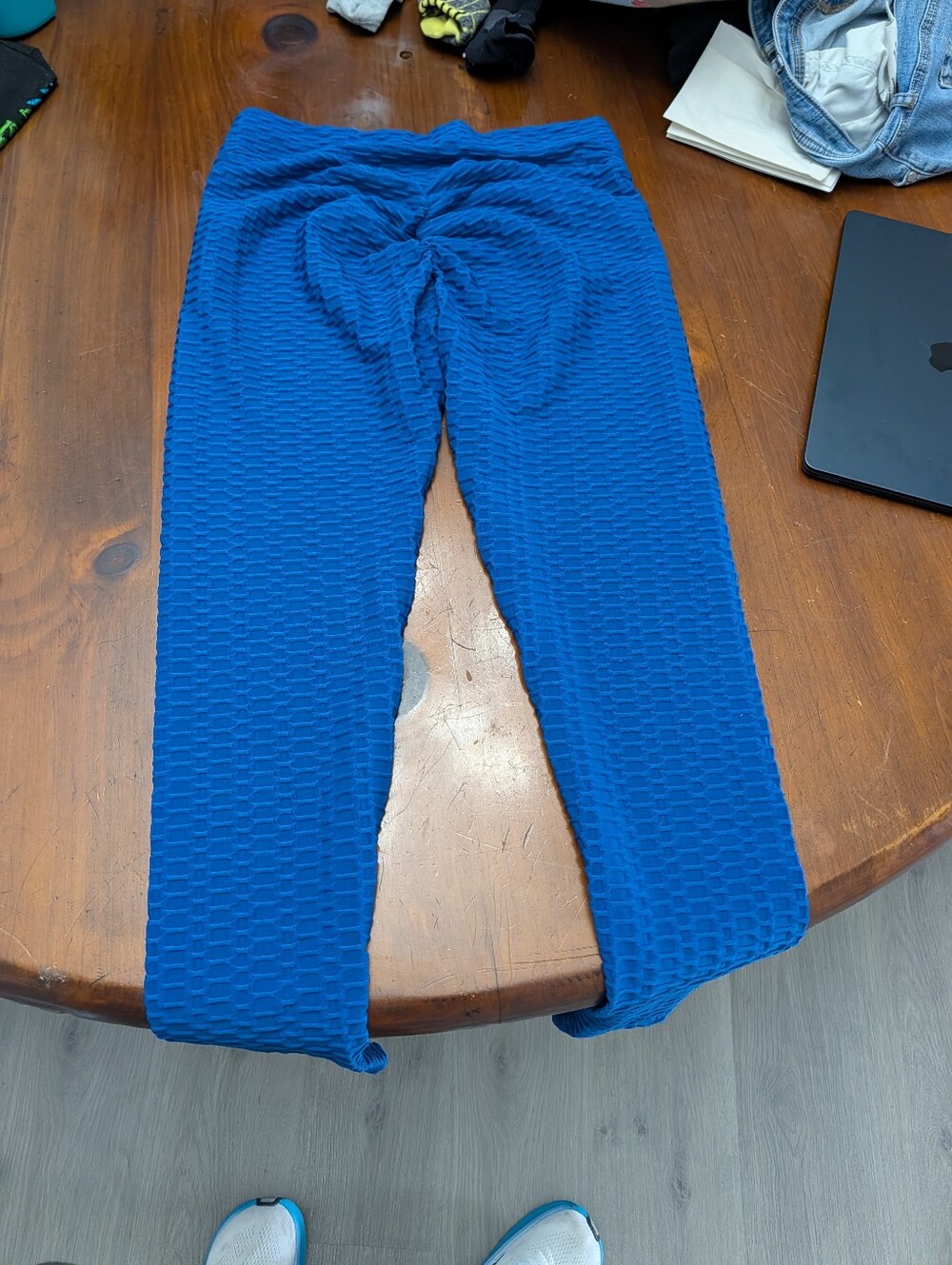 Women's Blue Textured Scrunch Butt High Waist Workout Leggings XL